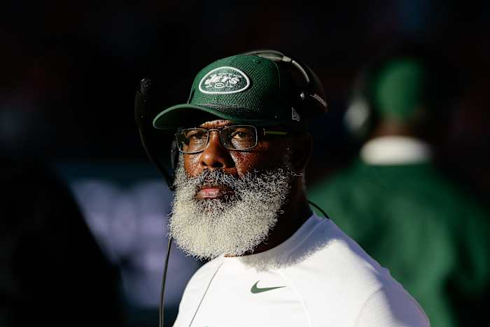 Former Cardinals running back Stump Mitchell watches the Jets in his role as running backs coach in the second quarter against the Broncos in a 2017 game at Sports Authority Field (now Empower Field) at Mile High Stadium.